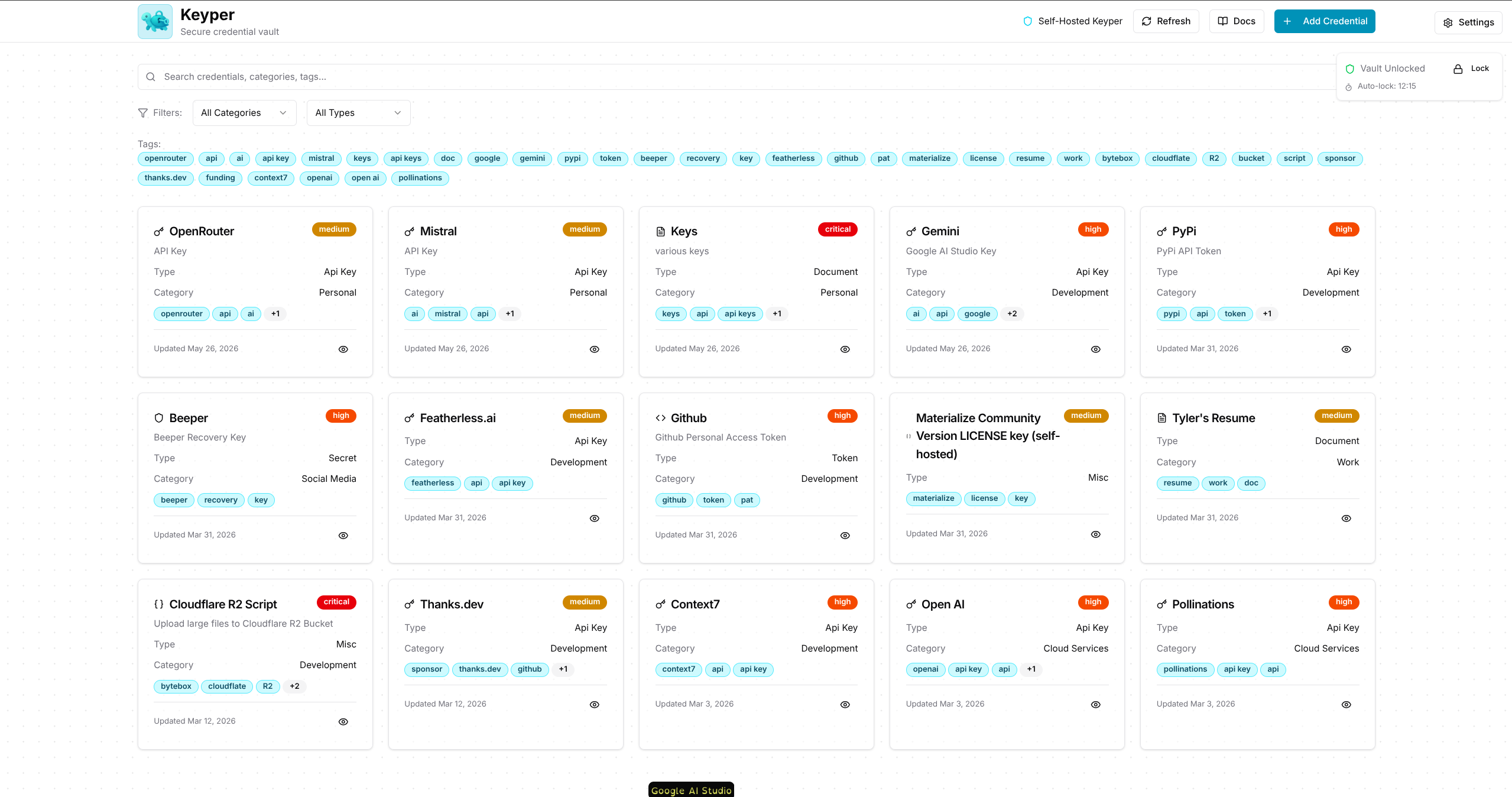 Keyper v1.2.0 dashboard light mode